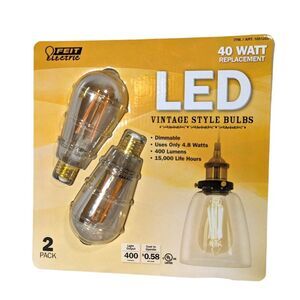 Feit Electric LED Vintage Style Light Bulbs Dimmable 400 Lumens 2-Pc Retro